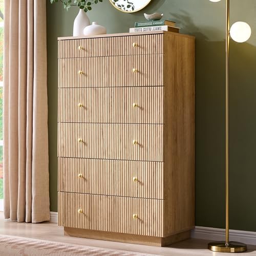 Aitjunz Fluted Dresser for Bedroom with 7 Drawers,45" Tal Modern Chest of Drawers with Metal Handle, Wooden Closet Clothes Storage Organizer for Living Room, Hallway, Natural Oak - Image 5