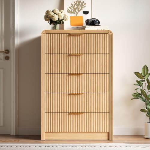 Decofy 48" H Fluted 5-Drawer Dresser for Bedroom, Natural Oak - Image 6
