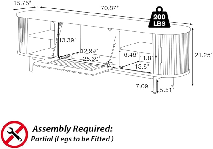 POVISON Fully-Assembled Sliding Tambour Door TV Stand, Mid Century Modern - Image 3