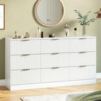 MALOL Fluted 9 Drawer Dresser for Bedroom, 59" Wide Wood Chest of Drawers with Metal Handle, Long Dresser Storage Organizer TV Stand for Closet, Living Room, Hallway, White by MALOL