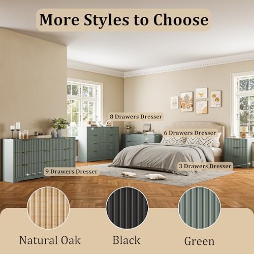 Fluted 8 Drawers Dresser for Bedroom, 55" Wide Wood Dressers, Green - Image 7