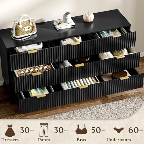 HUANLEGO Fluted Dresser for Bedroom with 9 Drawers, Black - Image 6