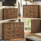 Farmhouse 8 Drawer Dresser for Bedroom, 55" Walnut Dresser with TV Stand - Image 3