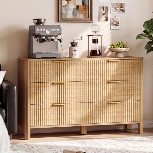 Wodeer 6 Drawer Dresser for Bedroom, 47" W Wood Storage Cabinet with Fluted Design, Modern Chest of Drawers & TV Stand for Living Room, Nursery Clothing Organizer with Metal Slides, Anti-Tipping - Image 3