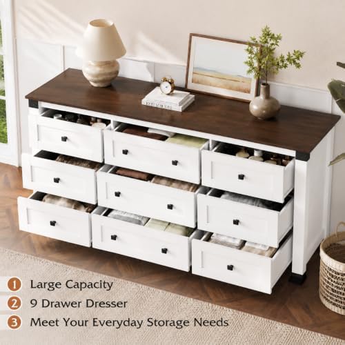 WLIVE 9 Drawer Dresser White, Wide Chest of Drawers & SGS-Tested Anti-Tip - Image 6