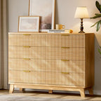 Xixini Fluted Dresser with 8 Drawers, 54" Wide Modern Chest of Drawers with Metal Handle, Wooden Dresser TV Stand, Wood Closet Clothes Storage Organizer for Bedroom, Living Room, Hallway, Natural Oak - Image 3