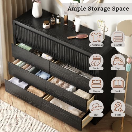 LYNSOM Black Fluted 8 Drawer Dresser for Bedroom, Curved Edge, 50" Wide - Image 4
