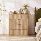 LEYAOYAO Fluted 5 Drawers Dresser for Bedroom Set of 2, 34" Tall Modern Chest of Drawers with Metal Handle, Curved Profile Design,Natural Wood Drawer Organizer for Bedroom,Living Room,Hallway,Natural - Image 4