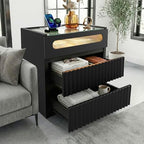 Modern Nightstand with Charging Station,Fluted 3 Drawers Bedside,Black - Image 4