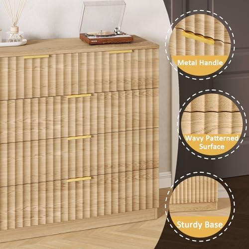 55.1" Wide Fluted 10 Drawer Dresser for Bedroom, Natural - Image 4