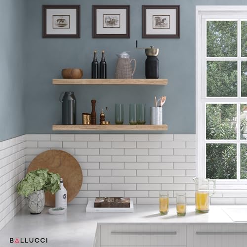Ballucci Floating Shelves for Wall, 36" Wood Wall Shelf Set of 2, with Invisible Brackets for Bathroom, Living Room, Bedroom, Kitchen, Nursery, 8" Deep, Oak Finish - Image 6