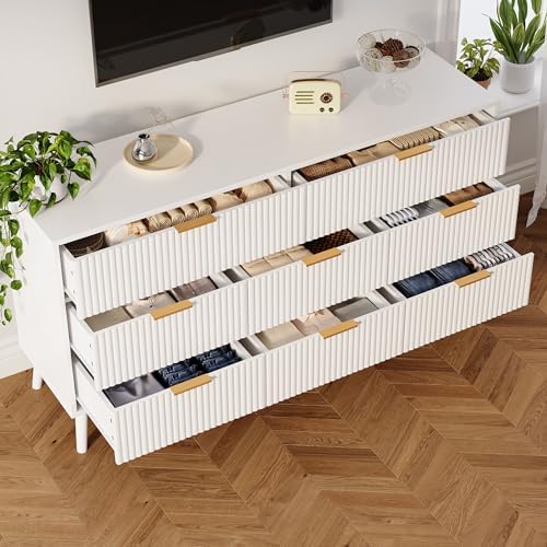 Fluted Dresser for Bedroom with 8 Drawers, Wooden Dresser with Metal Handle, White Dresser for Bedroom, Wood Closet for Hallway, Modern Storage Organizer for Living Room BDR104WW - Image 6