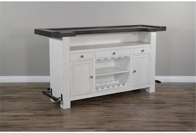 Pemberly Row Set of 3 White/Brown Wood Bar Unit and 2 Swivel Barstool - Image 8