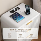 Decofy Fluted 3-Drawer Nightstand with Charging Station, Pure White - Image 3