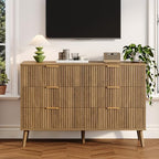 Fluted 6 Drawers Dresser for Bedroom, Wooden Wide Chest of Drawers with Metal Handle, Dresser TV Stand, Closet Storage Organizer for Entryway, Living Room, Hallway - Image 6