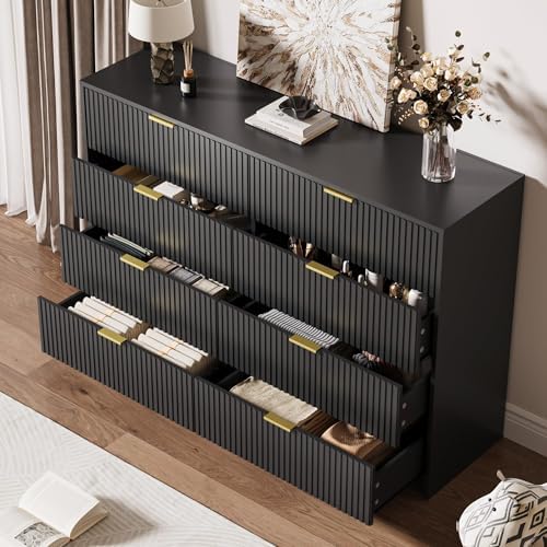 MAISONARIA Dresser for Bedroom, 8 Drawer Double Dresser, Modern Chest of Drawers for Bedroom, Living Room, Entryway and Closet, 55" L x 15.7" D x 37.4" H, Black - Image 4