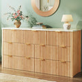 HUAHUU Fluted Dresser for Bedroom with 7 Drawers, 53" Wide Mid Century Modern Dressers with Faux Marble Top & Metal Handle, Wooden Chest of Drawers TV Stand, Natural Oak by HUAHUU