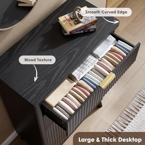 GarveeHome Fluted Dresser for Bedroom with 5 Deep Drawers, Black - Image 6