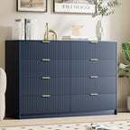 Furniway Navy Blue Dresser for Bedroom, Modern Dresser with 8 Drawers and Smooth Slides, Wide Chest of Drawers with Golden Handles for Bedroom, Closet, 15.7" D x 55" W x 37.4" H - Image 7