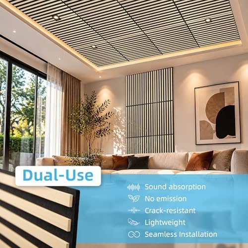 Art3d 12-Pack Acoustic Wood Slat Panel & Ceiling Tile, 2 x 2 ft, Ashtree - Image 5