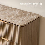 63"W Fluted 9 Drawer Bedroom Dresser, with Faux Marble Top,Natural Oak - Image 4