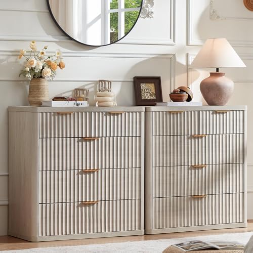 LEYAOYAO Fluted 5 Drawers Dresser for Bedroom Set of 2, 34" Tall Modern Chest of Drawers with Metal Handle, Curved Profile Design,Light Grey Wood Drawer Organizer for Bedroom, Living Room, Hallway by LEYAOYAO-Findtheshiningpointofyourideallife%EF%BC%81