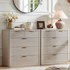 LEYAOYAO Fluted 5 Drawers Dresser for Bedroom Set of 2, 34" Tall Modern Chest of Drawers with Metal Handle, Curved Profile Design,Light Grey Wood Drawer Organizer for Bedroom, Living Room, Hallway by LEYAOYAO-Findtheshiningpointofyourideallife%EF%BC%81