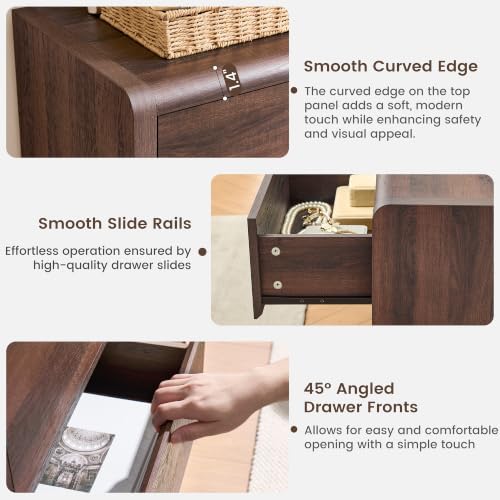 Modern 6 Drawers Dresser for Bedroom, 55.6” Tall Walnut Dressers & Chest of Drawer, Wooden Dresser for Living Room, Hallway, Front Curved & Handleless Design - Image 4