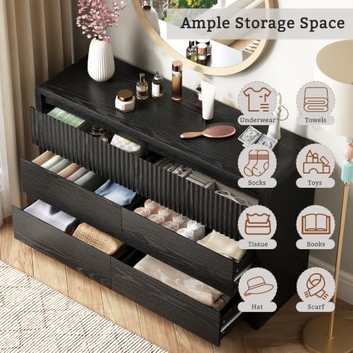 LYNSOM Black Fluted 6 Drawer Dresser for Bedroom, Curved Edge, 50" Wide - Image 4