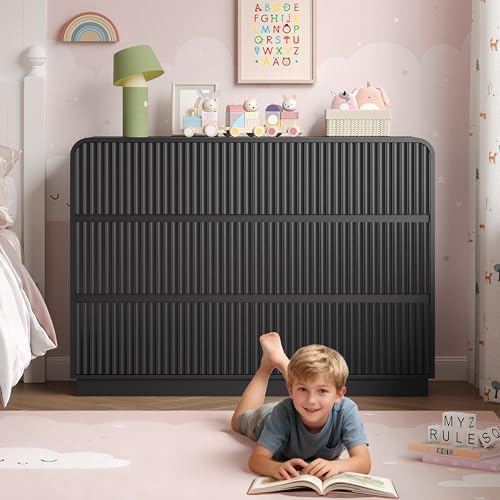 BORNOON Dresser for Bedroom with 6 Drawers, Fluted Chest of Drawers with Round Curved Corner, Hidden Handles, Modern Wood Storage Organizer for Bedroom, Nursery, Living Room - Image 7