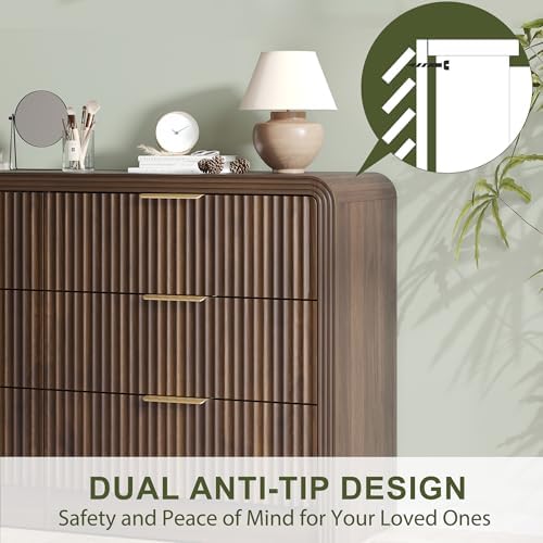 Decofy 55" W Fluted 6-Drawer Dresser for Bedroom, Walnut - Image 4