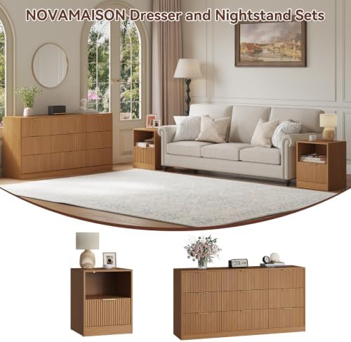 3Pcs 9 Drawer Dresser and 1-Drawer Nightstand Set, Natural Wood丨63 Wide Fluted Bedroom Dresser Set Night Stand Set of 2, Modern Wood Chest of Drawers Storage Dressers Set for Bedroom - Image 2