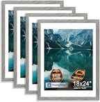 Hongkee 18x24 Frame Set of 4, 18 x 24 Grey Wood Style(Mat 16x20) by Hongkee
