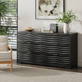 MALOL Coastline Fluted 6 Drawers Dresser for Bedroom, 55" Wide Modern Chest of TV Stand Organizers with Metal Handle, Storage Wooden Dresser Drawer for Living Room, Hallway, Closet, Black Wood by MALOL