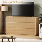 Wodeer Oak Dresser Fluted 9 Drawers Dresser for Bedroom, 59" Wide Wood Chest of Drawers with Hidden Handles & Rounded Corners, Modern TV Stand Storage Cabinet for Living Room, Hallway, Entryway - Image 3