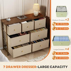 Sweetcrispy 7 Drawer Dresser for Bedroom Storage with Fabric Bins, Khaki - Image 5