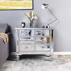 Bonnlo Mirrored Dresser 6 Mirror Drawers, Mirrored Cabinet, Glass Mirror Dresser, Modern Chest of Drawers, Silver, 32”L x 12”W - Image 7