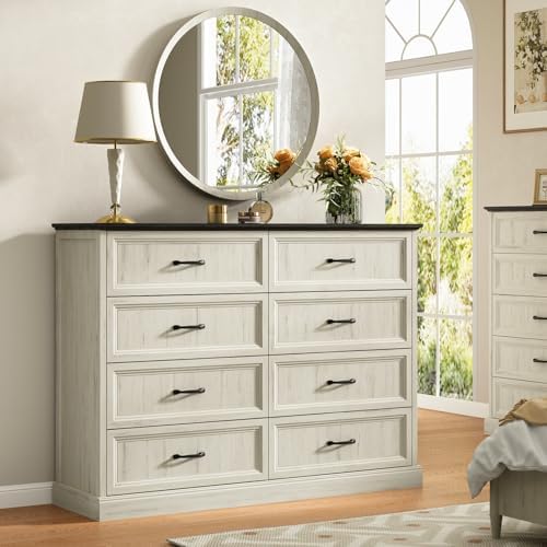 Farmhouse 8 Drawer Dresser for Bedroom, 55" White Dresser with TV Stand - Image 5