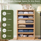 55.6” Tall Dresser with 6 Drawers, Natural Dresser & Chest of Drawers, Wooden Dresser for Bedroom, Living Room, Hallway, Wood Drawer Organizer, Front Curved & Handleless Design - Image 5