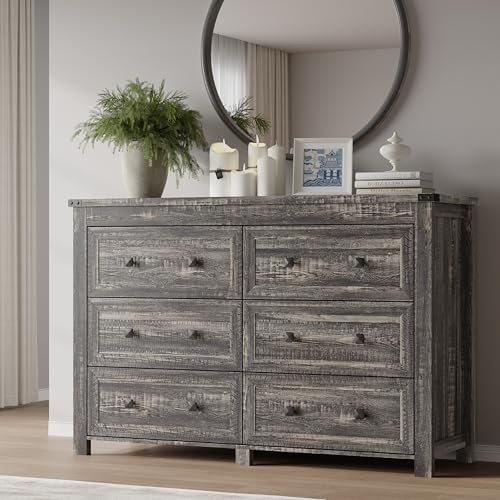 BORNOON 6-Drawer Dresser, Modern Wooden Storage Chest of Drawers, Dresser TV Stand, Wood Drawer Organizer with Metal Handles for Bedroom, Living Room, Hallway by BORNOON