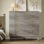 BORNOON 46" Tall Dresser for Bedroom, 10-Drawer Fluted Chest of Drawers, Modern Wood Highboy with Metal Slides and Handles, Anti-Tip Kit, Vertical Clothes Storage Organizer for Apartment, Closet - Image 3