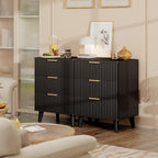3 Drawers Nightstands Set of 2 w/Charging Station, Modern Fluted Dresser - Image 2