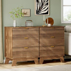 Xixini Fluted Nightstand with Charging Station, Tall Bedside Table, Walnut - Image 7