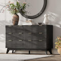 47" Wide Fluted 6 Drawers Dresser for Bedroom,Curved Edge,Black by TROJMHome