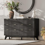 47" Wide Fluted 6 Drawers Dresser for Bedroom,Curved Edge,Black by TROJMHome