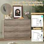 Wodeer Grey Dresser Fluted 6 Drawers Dresser for Bedroom, 47" Wide Wood Chest of Drawers with Hidden Handles & Rounded Corners, Modern TV Stand Storage Cabinet for Living Room, Hallway, Entryway - Image 6