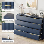 Furniway Navy Blue Dresser for Bedroom, Modern Dresser with 8 Drawers and Smooth Slides, Wide Chest of Drawers with Golden Handles for Bedroom, Closet, 15.7" D x 55" W x 37.4" H - Image 3