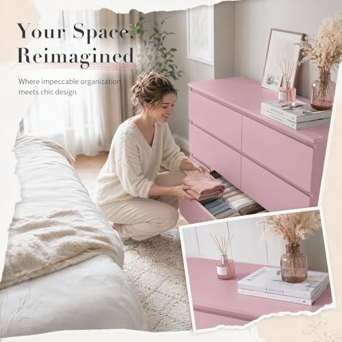 Pink 6 Drawer Dresser for Bedroom, Modern Dresser with Deep Drawer,Wide Storage Chest of Drawers, Bedroom Storage Organizer Furniture for Living Room - Image 5