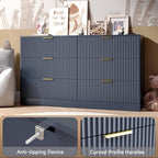 Blue Dresser with 6 Drawer 55" Wide Fluted Dresser for Bedroom丨Modern Chest of Drawer with Metal Handles, Wood TV Stand for Bedroom, Living Room, Entryway, Hallway, Blue - Image 5