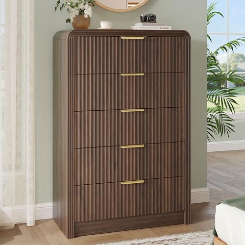Decofy Fluted 5 Drawers Dresser, 48" Tall Chest of Drawers for Bedroom by Decofy